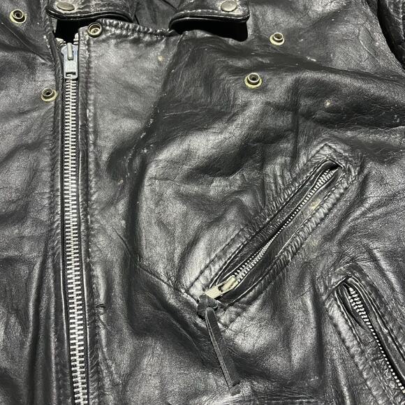 Vintage 90s First Genuine Leather Black Motorcycle Jacket - Picture 2 of 4